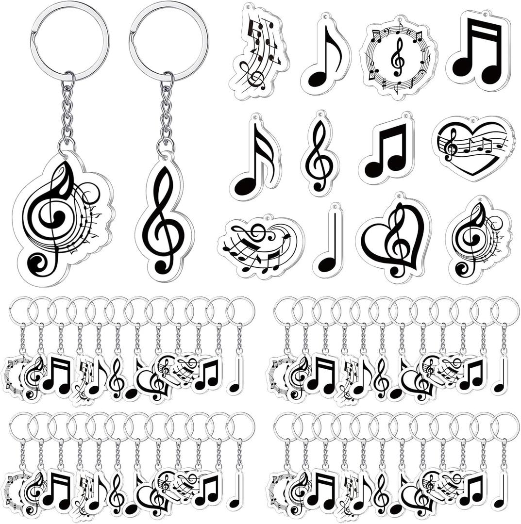 Sasylvia 60 Pcs Musical Note Key Chain Acrylic Music Keychain Musical Party Favors Choir Gifts Clef Key Ring Trinket Keyfob for Students Music Theme Party Decoration Supplies