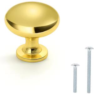 15 Pack Cabinet Knobs, Gold Kitchen Handles for Cabinets and Dresser Drawers, Round Solid Pulls Single Hole, Zinc Alloy Cupboard Handles