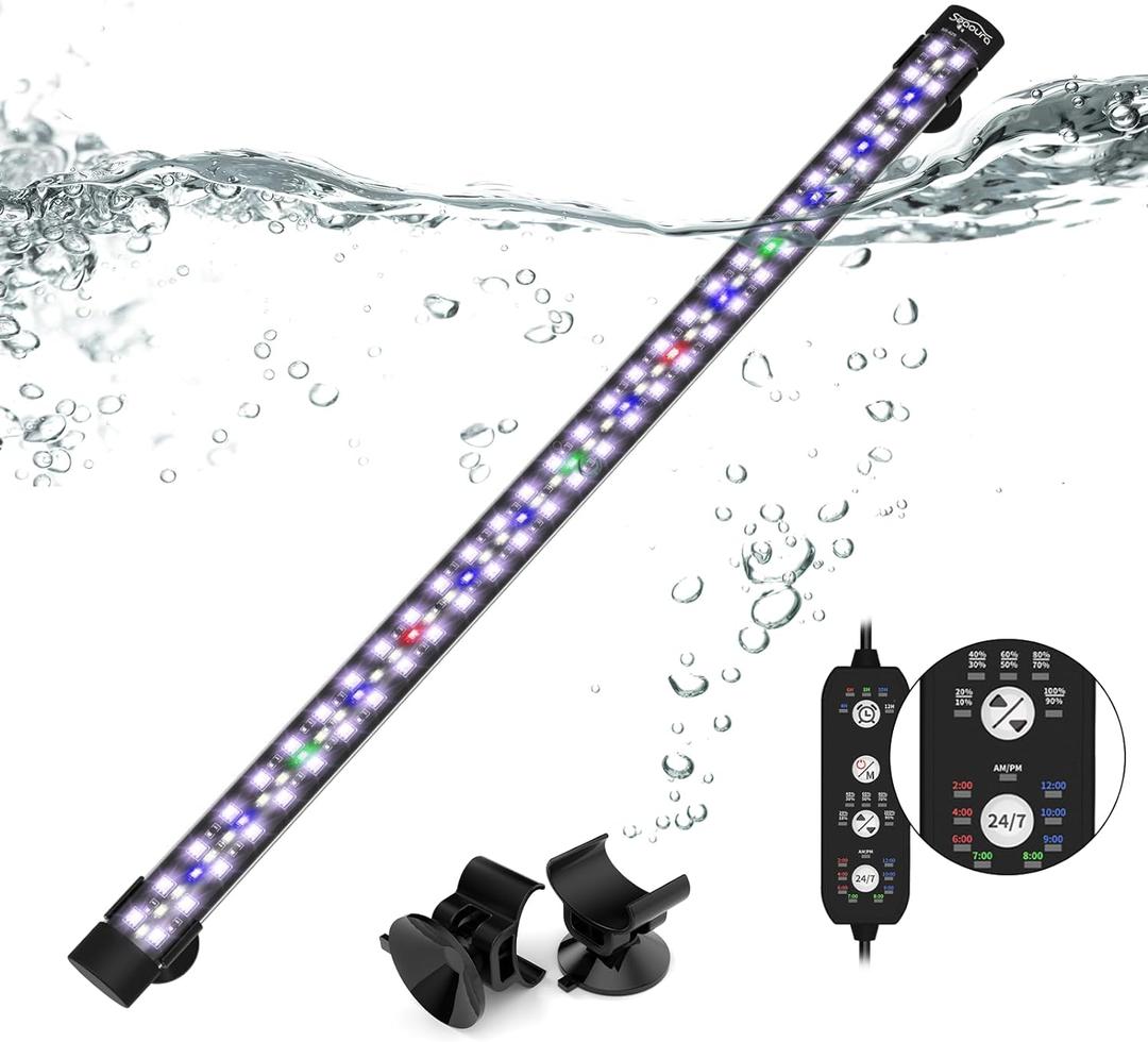 Submersible Aquarium Light for 24 to 43 Inch Fish Tank, 24/7 Cycle Fish Tank Light with Timer, Aquarium Plant Light with Full Spectrum+7 Single Colors, Auto On/Off, Adjustable Brightness (22.8 Inch length)