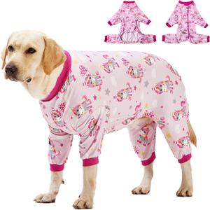 LovinPet Dog Pajamas, Lightweight Stretch Knit, Unicorn Rose Pink Print/Post Surgery Shirt/UV Protection, Pet Anxiety Relief, Wound Care for Large Dog Onesies/Medium
