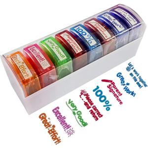 Teacher Stamps for Grading Classroom,Parent Signature Teacher Self-Inking Stamp Set for Homework Teacher Supplies with 8 pcs (Colorful)
