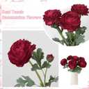 Dark Red Ranunculus Artificial Flowers 6PCS Real Touch Ranunculus Flowers Fake Peonies Artificial Flowers for DIY Wedding Bouquet Party Table Home Decor(Dark Red)