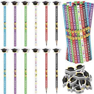 Tenceur 36 Pcs Graduation Pencil with Grad Mortarboard Erasers Star Happy Face I Graduated Pencil End-of-year Gifts for Graduation Celebrations Party Favor Student School Office Home Supplies