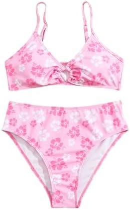 SOLY HUX Girl's Ditsy Floral Print Bikini Swimsuit Ruffle Trim 2 Piece Bathing Suit Beachwear 14Y