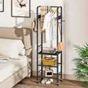 CHOEZON Coat Rack, Freestanding Coat Rack with 3 Shelves, Rolling Garment Rack with Wheels and Hooks, Coat Hanger Stand, Clothes Rack, Hanging Rod, for Entryway, Bedroom, Living Room, Black TYM17BB