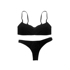 Womens Sexy Two Pieces High Cut Thong Swimsuits Solid Color Padded Push Up Bikini Sets Black M