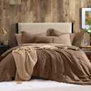 Geniospin Brown Queen Comforter Set - 7 Pieces Comforter Queen Size, Solid Bedding Set for All Season, Textured Bed in a Bag with Sheets