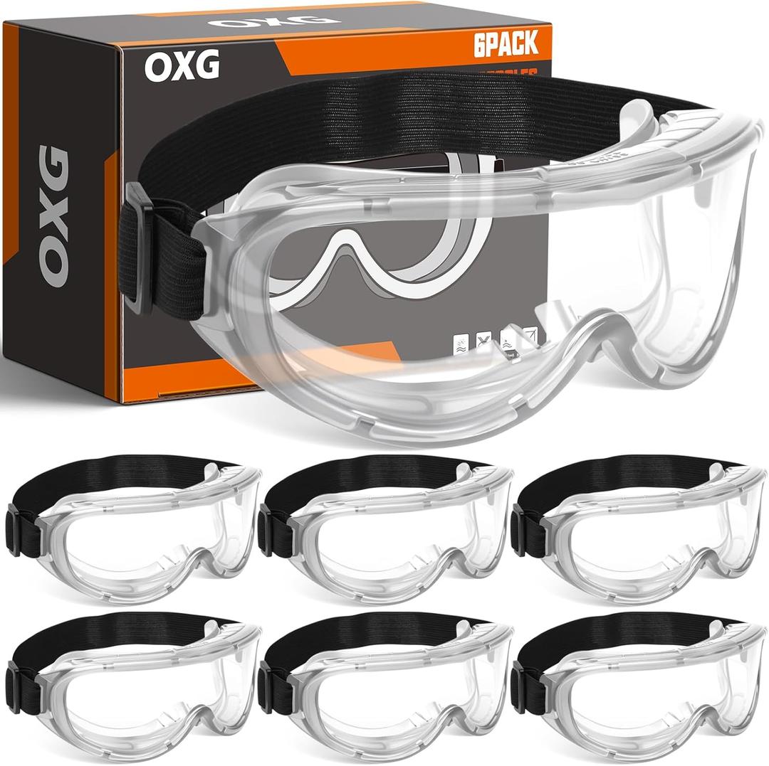 OXG Protective Safety Goggles Anti-Fog, Adjustable Chemical Splash Eye Protection Science Lab Goggles for Women Men