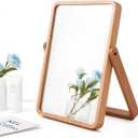ZOROSY Desk Makeup Mirrors with Wood - Rectangle Wall-Mounted Mirrors Table Mirrors for Living Room Bedroom Birthday Gifts (10.5" L x 7.8" W)