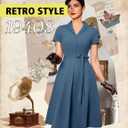 Wedtrend Women's Vintage Tea Dress, Short Sleeve Cocktail Party Dress Work Church Casual Dress (Blue, XS)