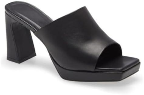 Trish Lucia Womens Platform Chunky Heels Mules Square Open Toe High Heeled Sandals Slip On Slides Dress Shoes, Size: 9.5