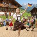 Girls Bavarian Oktoberfest Costume German Dirndl Dresses Outfit Fraulein Oktoberfest Costumes Kids (Brown) XL