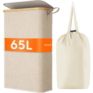 Lifewit 65L Slim Laundry Hamper with Lid, Narrow Laundry Basket with Removable Bag & Bamboo Handles, Fodable Thin Dirty Clothes Hamper for Laundry Collapsible Bin for Bathroom Bedroom Dorm, Beige Lifewit 65L Slim Laundry Hamper with Lid, Narrow Laundry Basket with Removable Bag & Bamboo Handles, Fodable Thin Dirty Clothes Hamper for Laundry Collapsible Bin for Bathroom Bedroom Dorm, Beige