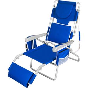 3 in 1 Beach Lounge Chair,Face Down Tanning Lounger with Adjustable Recliner, Foot Rest, Cooler Bag, and Storage Bag for Outside,Royal Blue
