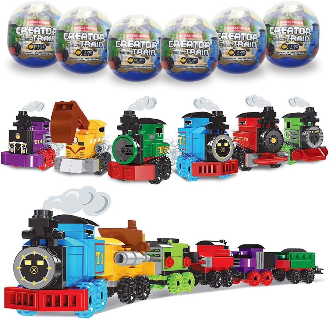 Anditoy 6 Pack Easter Eggs with Train Building Blocks Toys Inside Train Set for Kids Boys Girls Easter Basket Stuffers Fillers Gifts