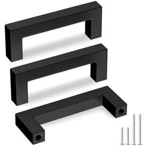 Goldenwarm 5 Pack Black Square Bar Cabinet Pull Drawer Handle Stainless Steel Modern Hardware for Kitchen Bathroom Cabinets Cupboard,Center to Center 3in (76mm) Modern Matte Black Drawer Pulls