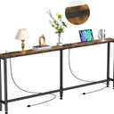 Keelian 102" Narrow Console Sofa Table - 2 Power Outlets & 4 USB Ports, Metal Frame, Rustic Brown, Perfect for Hallway, Office, and Behind Sofa - Easy Assembly, 4.9' Extension Cord Included