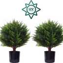 Artificial Cedar Tree - 2pcs Faux Shrub Plants, Hand Trimmed, UV Resistant, Low Maintenance, Suitable for Indoor and Outdoor Decoration (16.5 inches)