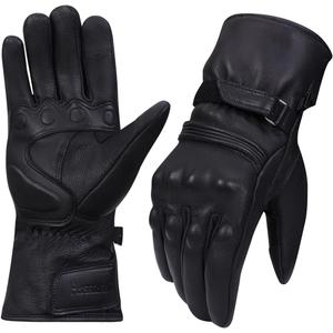Harssidanzar Men Winter Motorcycle Gloves,Genuine Leather Full Finger Touchscreen Thermal Lined with Thinsulate Waterproof Motorcycles Motorbike Riding Gloves KM048US (Black, M)