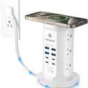 Power Strip Tower, kakyanill Surge Protector Tower 9 AC Outlets 8 USB (4 USB C), 6 Ft Retractable Extension Cord, Charging Station for Office Dorm Room, White