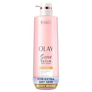Olay Super Serum Body Wash for Extra Dry Skin, 24hr Long Lasting Hydration, 5+ Ingredient Complex for Bright Even Firm Luminous Skin, 18.5 Fl Oz