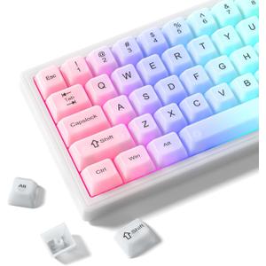 Womier Keyboard Keycaps Jelly, Cute White Keycaps 60 65 75 100 Percent, Transparent Clear Custom Key Cap Set for Cherry MX, Kailh, Outemu, Gateron Mechanical Keyboards(MDA Profile)