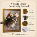 RunRRIn Vintage Gold Framed Wall Art,Wildflower Cat Canvas Print,16x20