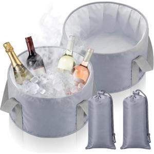 Reallnaive 2 Pcs Cooling Ice Bucket for Parties 15L Large Folding Cooler Capacity Foldable Ice Bucket with Storage Bag for Summer Party Keeping Drinks Tube for Cold or Warm for Camping Beach(Grey) (Gray)