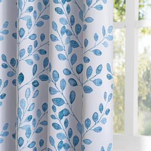 MYSKY HOME Leaf Curtains Living Room 95 inch Long for Patio Dining Room Thermal Insulated Darkening Soft Curtains Home Decor Pattern Grommet Drapes, 52 Wide x 95 Long, Blue, 2 Panels
