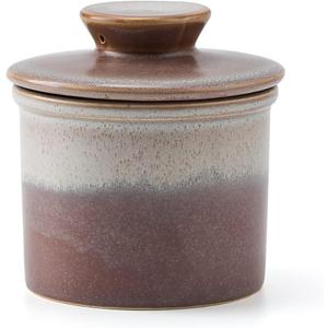 XELA Ceramic Butter Crock, The Original Reactive Two-Colour Glaze, Butter Dish With Water Line for Spreadable Fresh Butter - Ziying