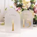 30 x UNIQOOO Frosted Arch Wedding Table Numbers with Stands 1-30, Gold Foil Printed 5x7 Acrylic Display Signs and Holders, Pack of 30, Perfect for Centerpiece, Reception, Decoration, Party, Anniversary, Event