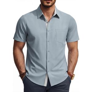 PJ PAUL JONES Mens Dress Shirt Short Sleeve Button Down Shirts Wrinkle-Free Business Casual Shirts with Pocket L