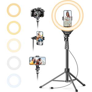 UBeesize 12'' Selfie Ring Light with 62 Tripod Stand for Video Recording, Live Streaming(YouTube, Instagram, TIK Tok), Compatible with Phones, Cameras and Webcams (Black)
