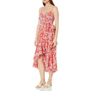 Eliza J Women's Petite Size Style Crepe De Chine Spaghetti Strap Printed Floral Dress, Aqua, Size 8