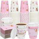 80 Packs Hot Chocolate Cups Bulk Hot Cocoa Bar Supplies Christmas Disposable Coffee Cups with Lids Sleeves 14 oz Christmas Chocolate Cup Beverage Brewed Cup for Party(Pink,Cute Style)