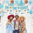 Holkcog Bachelorette Party Decorations, Blue Beach Bride Shower Decor Pom Poms Hanging Banner Swirls for women, Last Toast On The Coast Bridal Shower Wedding Decoration, Bride To Be Party Supply