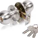 Door Knob with Lock, Exterior Door Knob for Bedroom/Bathroom or Office, Door Lock with Key for Right/Left Handed Doors (Satin Nickel)