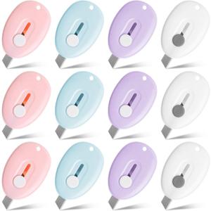 Bates- Mini Retractable Box Cutter, 12 pcs, Pastel Colors, Small Box Cutter Small, Mini Utility Knife, Mini Box Cutters Retractable, Mini Box Cutter Keychain Utility Knife, Small Box Cutter Mini