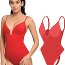Popilush Tummy Control Swimsuits for Women Deep V Neck One Piece Shapewear Swimsuit Slimming Swimwear Built in Bra XL
