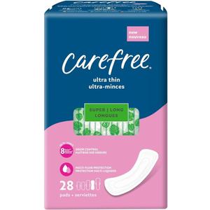 Carefree Ultra Thin Pads for Women, Super/Long Pads Without Wings, 84ct (3 Packs of 28ct) | Carefree Feminine Care, Period Care & Postpartum | 84ct (3 Packs of 28ct)