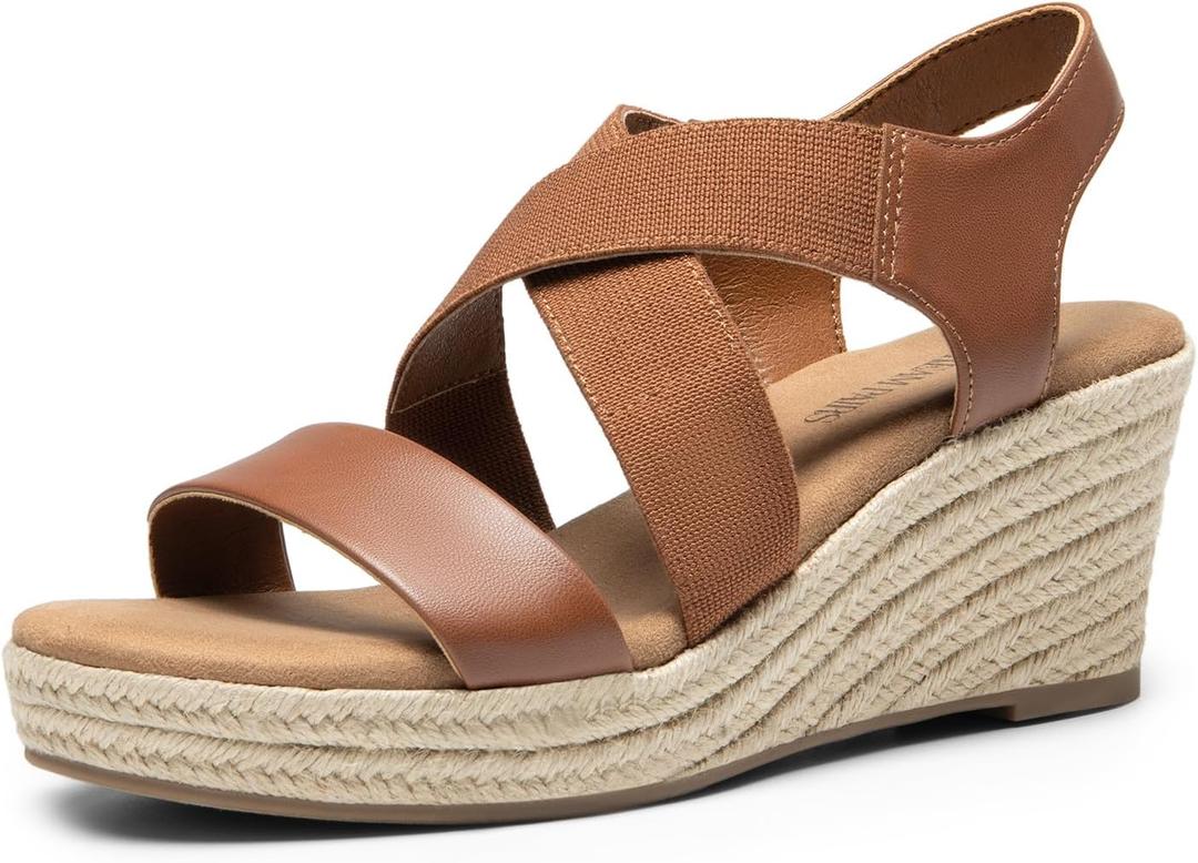DREAM PAIRS Womens Platform Espadrilles Wedge Sandals, Slip on Elastic Ankle Strap Sandals for Women Casual Dressy Summer, 8.5