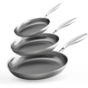 COOKER KING Stainless Steel Pans Set of 3 (8+10+12 Inch), Nonstick Frying Pans, Induction Pan Set, Chef's Pan, Skillets Dishwasher & Oven Safe, Stay-Cool Handles, Compatible with All Cooktops