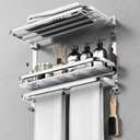 CAXIMSY 22.8Inch Towel Rack for Bathroom and Lavatory Towel Hanger with Wall Mount Towel Bars 304 Stainless Steel No Drill (Collapsible Towel Rack with Bathroom Organize Shower Shelves)