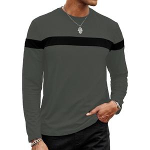 Hardaddy Men's Long Sleeve Tee Shirts Color Block Pullover Casual Basic T-Shirts (Large, Deepgray)