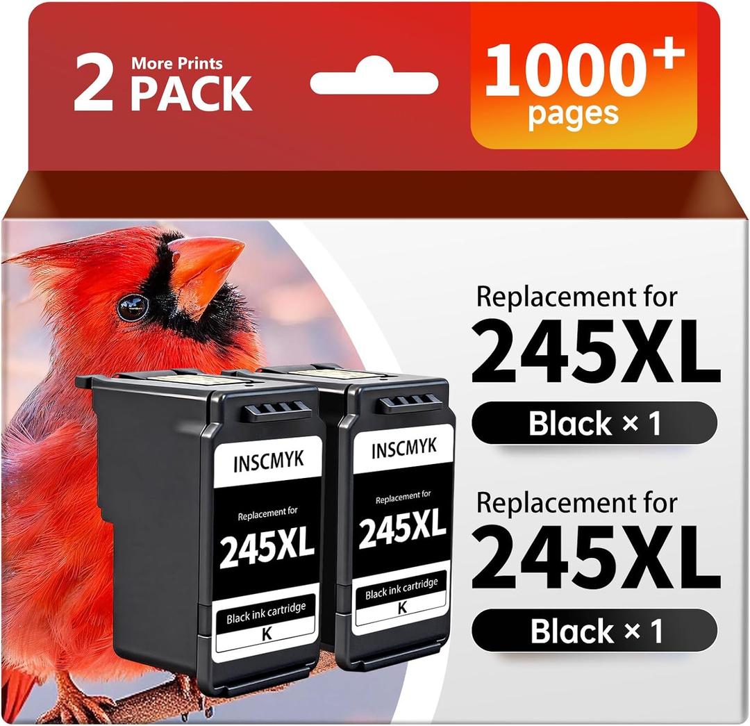 245XL Ink Cartridge Replacement for Canon 245 XL Black Ink Cartridge PG245 PG-245 for Canon MX490 MX492 MG2520 MG2522 TR4522 TR4520 TR4500 TS202 TS3122 TS3320 TS3322 Printer (2 Black)