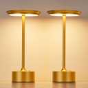 PUSU Rechargeable Table Lamps Set of 2, Gold Cordless LED 4000mAh Battery Desk Lamp, Stepless Dimming & 3 Color 2700K-6000K, Portable Lamp for Bedroom, Living Room, Restaurant, Outdoor, Night Light