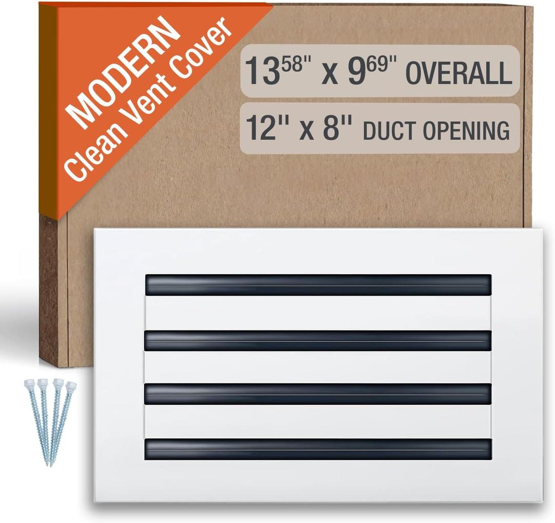 FA-STAR Clean Modern AC Vent Cover 12 x 8 (Duct Opening Cutout) - Decorative White Air Vent - Standard Linear Slot Diffuser - Register Grille for Ceiling, Walls & Floors - All Aluminium