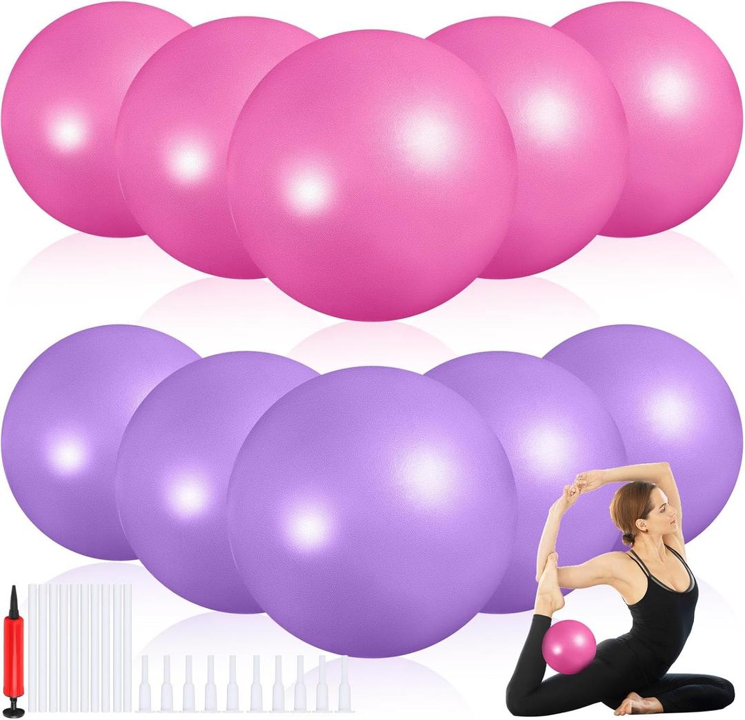 Aoriher 10 Pieces 9 Inch Exercise Pilates Ball Yoga Therapy Core Ball for Yoga Stability Barre Training Stretching Physical Posture Training Gym (Pink/Purple)