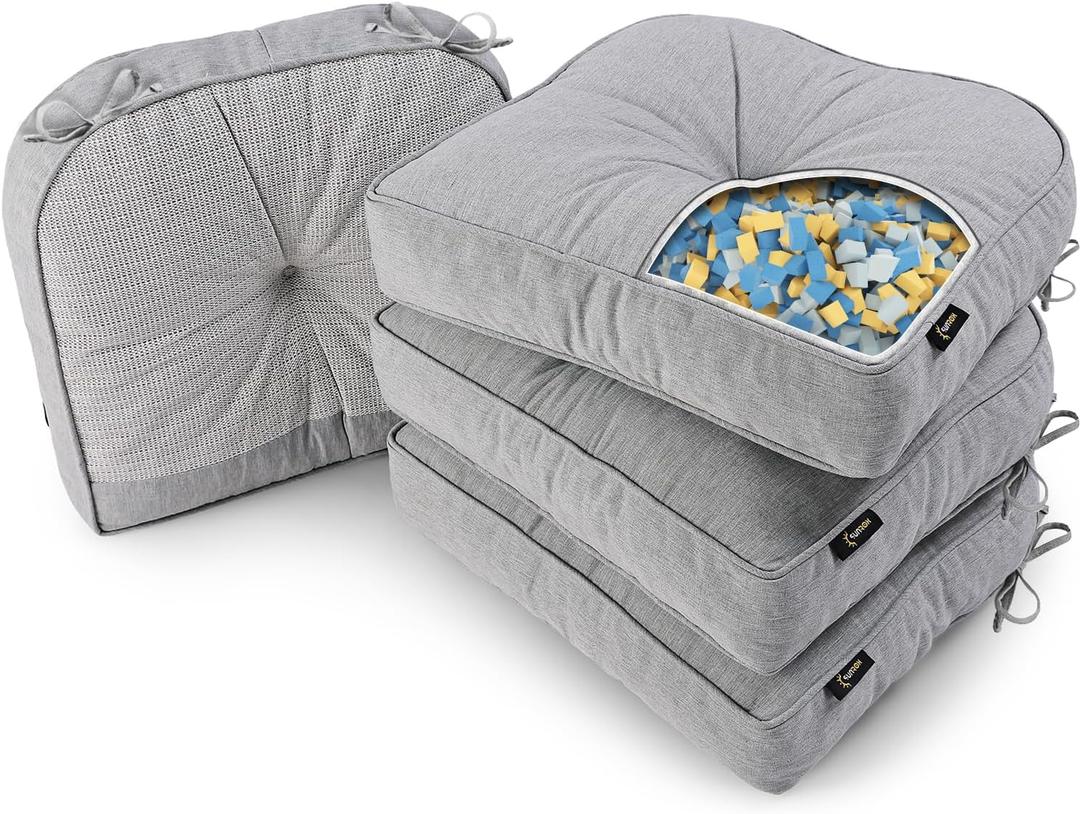 SUNROX LokGrip Non Slip Gel Memory Foam Chair Cushions for Dining Chairs Tailbone Pain Relief, Tufted Stain Resistant Thicken Durable Chair Pad for Dining Kitchen Office 17"x16" Set of 4, Heather Grey