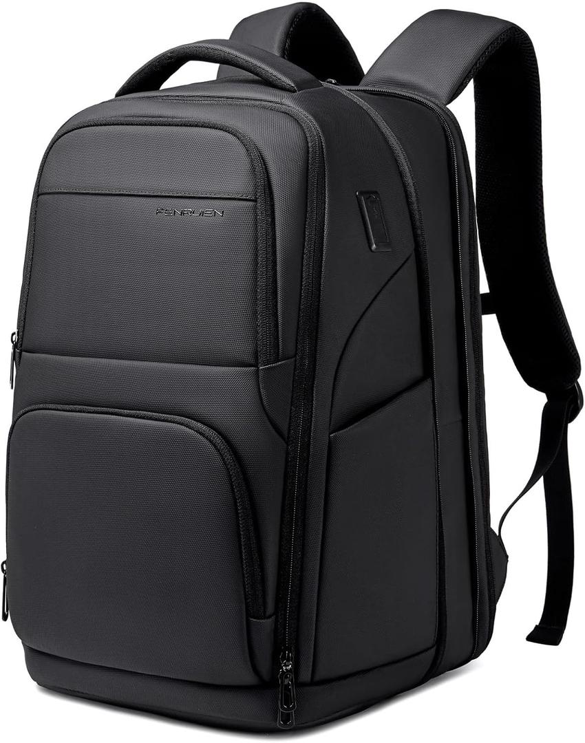 FENRUIEN Expanded Laptop Backpack for Men, TSA-Friendly Travel Backpack with USB Charging Port, Anti-Theft Business Work Pack, Water-Resistant Fits 15.6Laptop for Weekender
